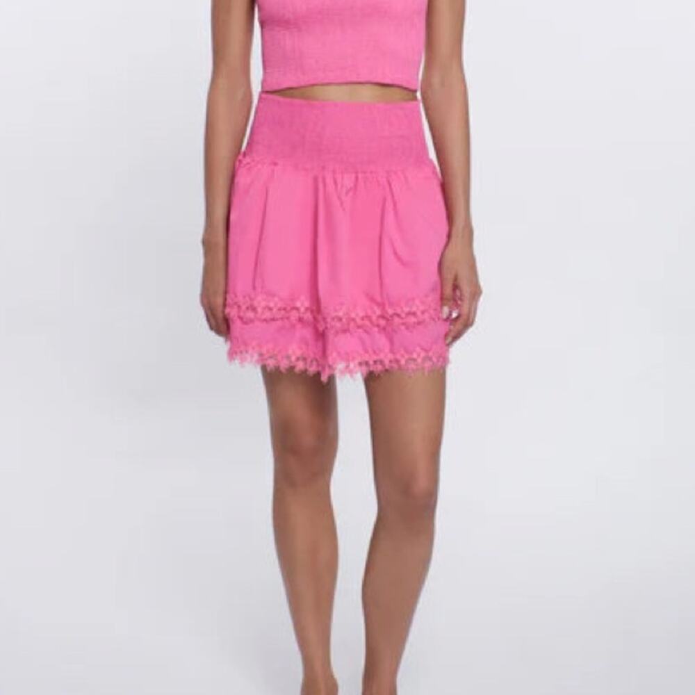 Peixoto Revolve pink Belle SKIRT mini tiered shirred waistband size large